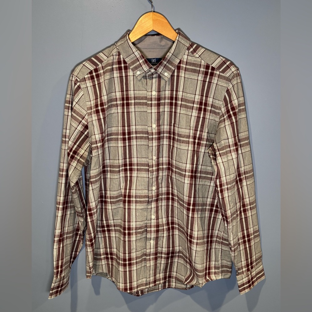 George Men’s Sz L (42-44) Multicolor Plaid Long Sleeve Button Shirt Classic Fit